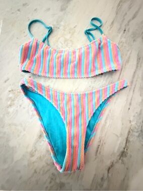 Triangl Pastel Stripe Textured Bikini Set - Turquoise Lining